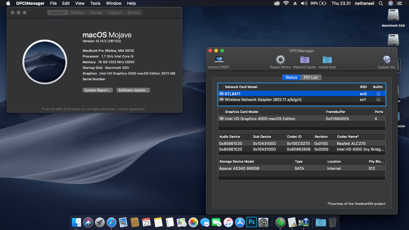 Success Hackintosh macOS Mojave 10.14.5 Build 18F132 at Asus A46CB-WX024D